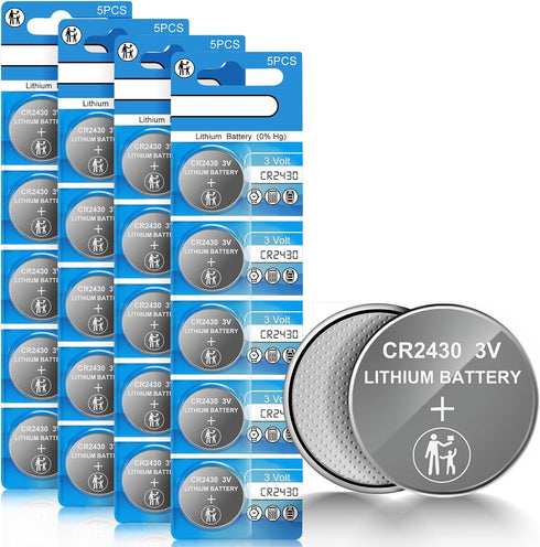 CR2430 Battery, 3V Lithium Coin Battery 20 Count Pack, CR 2430 3 Volt Button Cell Battery Replacement for Remote Controls, Car Key Fobs, Watches, ...