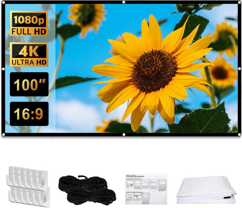Projection Screen,100 in Anti-Crease 16:9 Foldable Portable Movie Night Projector Screen,Washable 4K Ultra HD Projector Sheet Screen for Home Thea...