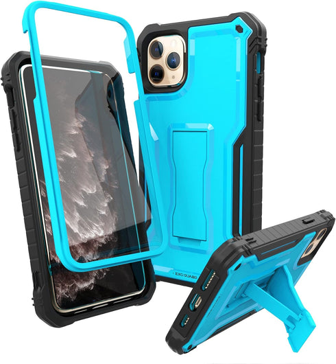 ExoGuard for iPhone 11 Pro Max Case, Rubber Shockproof Full-Body Cover Case Built-in Screen Protector with Kickstand for iPhone 11 Pro Max (Blue)...