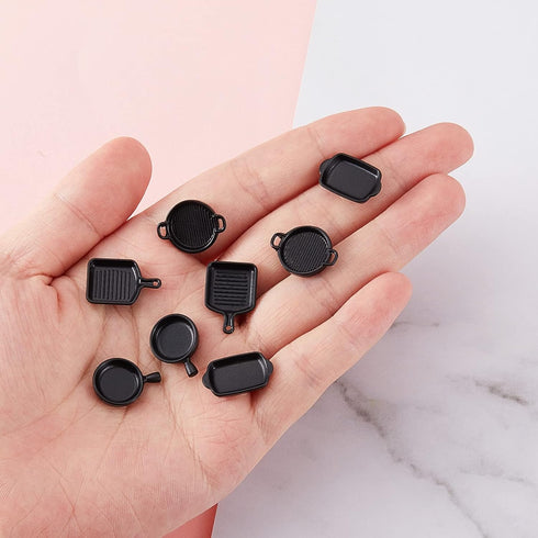 Skylety 8 Pcs Dollhouse Kitchen Accessories Dollhouse Metal Miniature Pots and Pans Mini Kitchen Stovetop Cookware Dollhouse Christmas Role Play P...