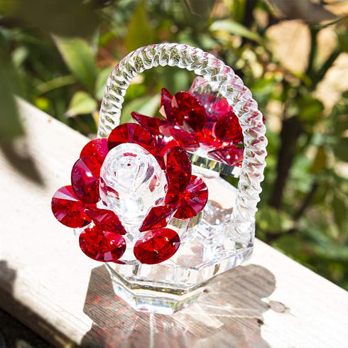 H&D HYALINE & DORA Crystal Red Rose Flower Basket Crystal Collectible Figurines Ornaments for Home Decor Table Centerpiece...