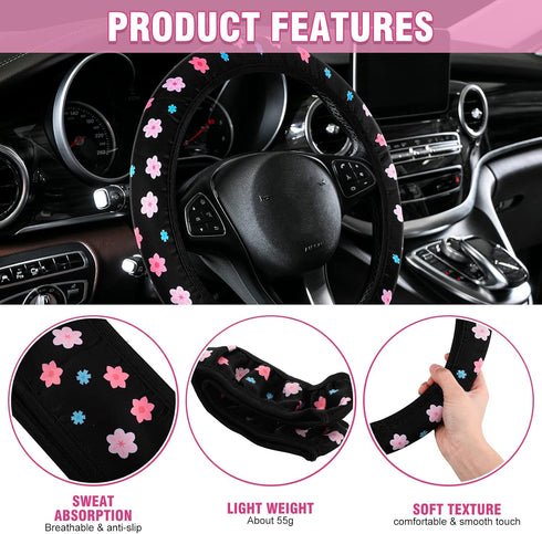 Frienda Cute Steering Wheel Cover Flower Steering Wheel Cover Floral Steering Wheel Cover for Girls with 4 Pieces Cute Flowers Car Air Vent Clips ...