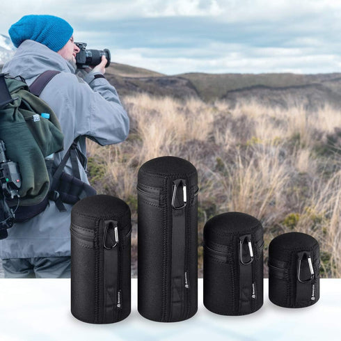 Powerextra 4x Zipper Lens Case Lens Pouch Bag with Thick Protective Neoprene for DSLR Camera Lens Fit for CA Nikon Sony Olympus Panasonic Includes...