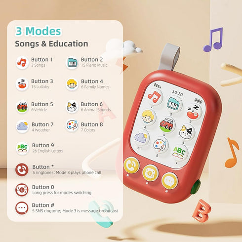 Baby Cell Phone Toy for Boys Girls 6 12 18 Months, Musical Soothing Piano Song Learning, Early Educational Camera Sound Activities Pretend Play, M...