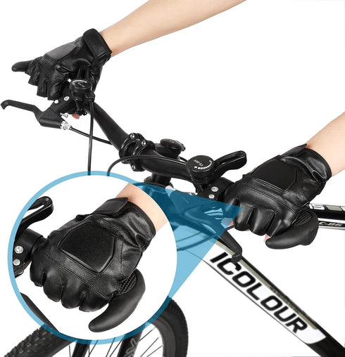 Accmor Genuine Leather Cycling Fingerless Gloves, Outdoor Driving Motorcycle Sport Half Finger Glove for Men Women Teens...