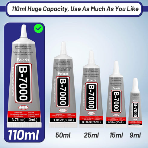 Upgrade B-7000 Crystal Rhinestone Jewelry Glue Clear, 110ml 3.7 fl oz Craft Glue Craft Adhesive Fabric Super Repair Glue with Precision Tips Multi...