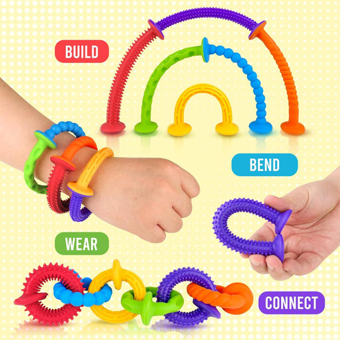 Toddler Bath Toys Suction Toy: Textured Sensory Suction Bath Toys, Kids Sensory Fidget Toys for Windows Building Toys, No Hole Baby Bath Toys, Str...