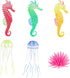 Lpraer 6 Pieces Glow Aquarium Ornaments Artificial Glow Floating Jellyfish Seahorse Anemones Silicone Simulation Fish Tank Decorations for Fish Ta...