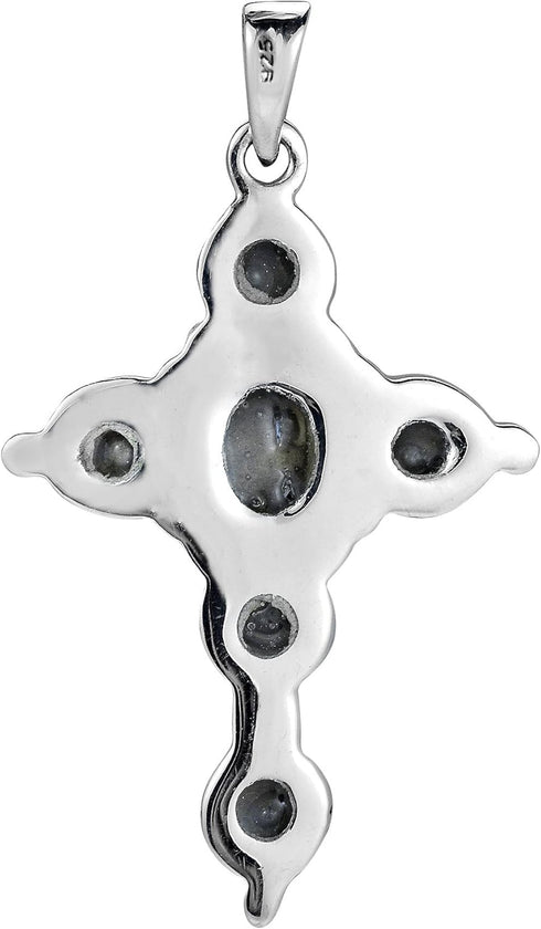 AeraVida Refined Classy White Mother of Pearl Inlay Circle of Faith Cross Unisex .925 Sterling Silver Pendant...
