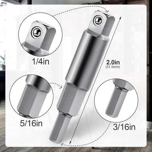 ANCIRS 2 Pack 3/16 to 5/16 Service Wrench Hex Key Adapter, Ratchet Wrench Hexagon Bit Adapter Kit, HVAC Valve Opener for Air Conditioning Refriger...