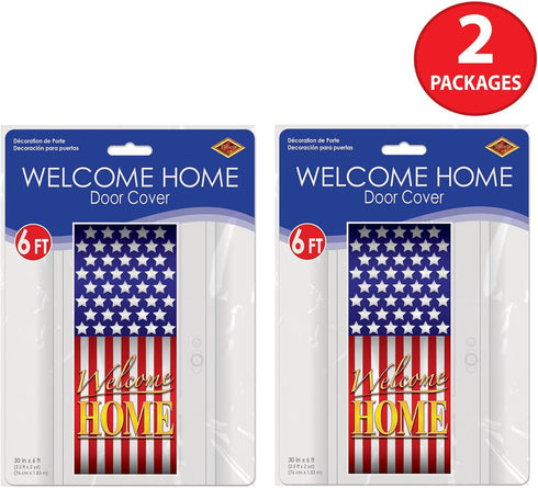 Beistle 2 Pack Plastic Welcome Home Door Covers, 6’ x 30”- American Flag Decor, Patriotic Holiday Supplies, Porch Decorations...