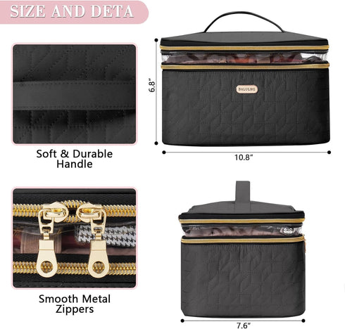 Large Travel Makeup Bag - Double-Layer Cosmetic Organizer for Brushes and Toiletry Essentials, Ideal for Women...