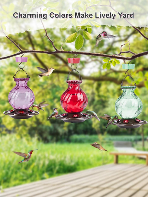 Hummingbird Feeder, Auslar 26 Ounces Glass Hummingbird Feeders for Outdoors Hanging Ant and Bee Proof, Ant Moat & 5 Flower Feeding Ports, Rustproo...