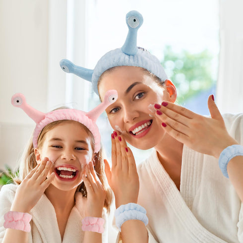 9 Pcs Skincare Headbands Snail Spa Headband and Wristband Set Alien Headband Pink Face Wash Wristbands Cute Makeup Headband Hair Band for Washing ...
