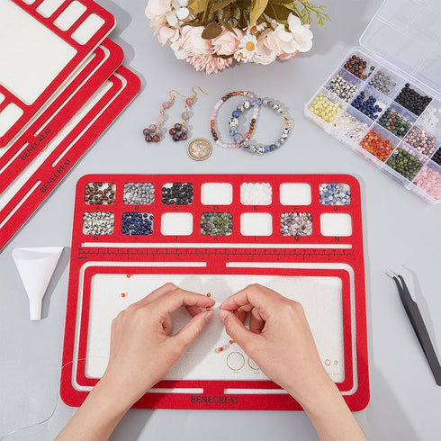 BENECREAT 4 Styles Red Felt Beading Mat, Hard Back Bead Tray with Grids DIY Beading Bead Pads, Bead Design Boards for Art Crafts Jewelry Making Be...