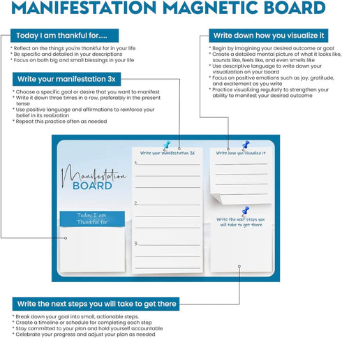 Magnetic Manifestation Board for Refrigerator | Law of Attraction | Express Daily Gratitude | Write Your Manifestation, Visuals & Take Action Plan...