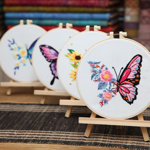 Generic 4 Sets Embroidery Kit for Beginners Adults Cross Stitch Starter Kits DIY Embroidery Kits with Patterns and Instructions Hoops Needles Thre...