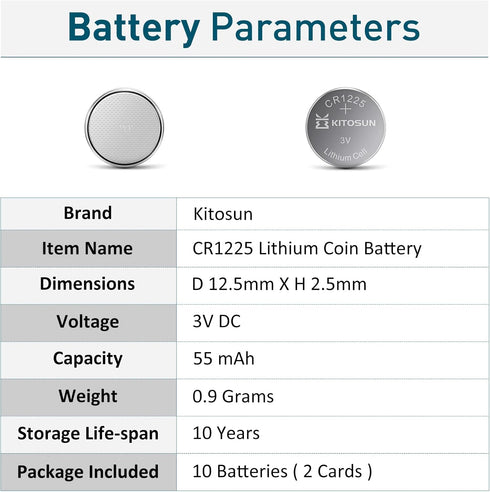 KITOSUN CR1225 3V Lithium Coin Battery – 3 Volt CR 1225 Lithium Cell Button Batteries Replacement for Vicks Digital Thermometer Medical Devices Ca...
