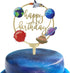 Happy Birthday Acrylic Cake Toppers for Outer Space Theme Birthday Party Decorations, Rocket Galaxy Planet Cake Toppers for Kids (Gold)...