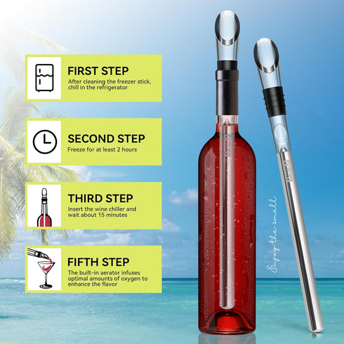 Wine Chiller - Wine Cooler Stick, 3 in 1 Stainless Steel Wine Bottle Chiller with Aerator and Pourer, The Best Holiday Gifts....