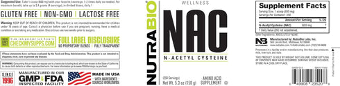 NutraBio N-Acetyl Cysteine Supplement (NAC) - 150 Grams Powder, 600mg Serving - Powerful Anti-Oxidant - Immune Support - No Fillers - Non-GMO - Gl...