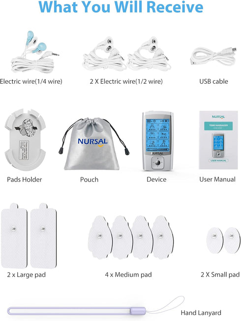 NURSAL 24 Modes TENS Unit Muscle Stimulator with Continuous Stimulation, Rechargeable Electronic Pulse Massager with 8 Pads for Back and Shoulder ...