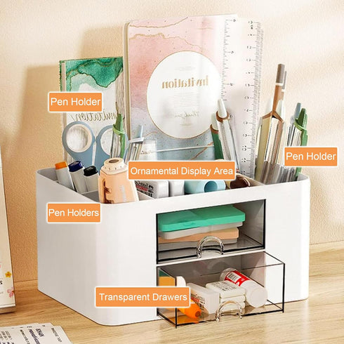 Desk Organizer with 4 Compartments and 2 Drawers, Pen Holder for Desktop Storage, Makeup Organizer, Desk Organization and Accessories for School, ...