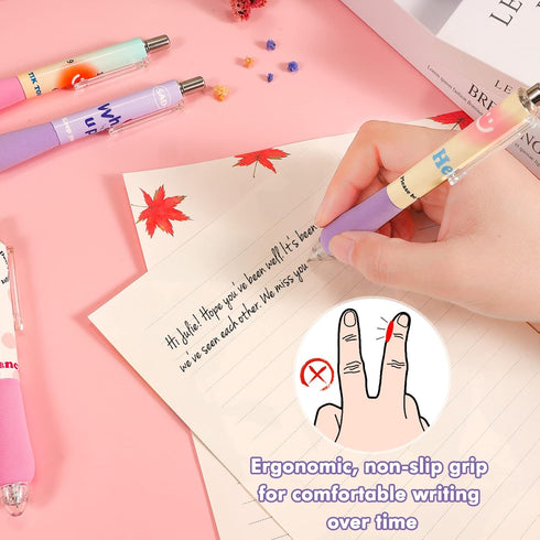 6Pcs Cute Pens Kawaii Gel Pens Retractable Korean Pens Fine Point Smooth Writing Pens 0.5 Black Soft Grip Quick Dry Ink Aesthetic Office School Su...