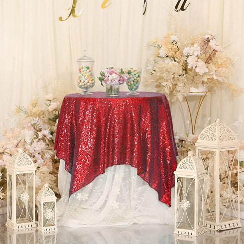 Eternal Beauty Red Square Sequin Tablecloth Sparkly Overlay for Wedding Party Birthday Baby Shower Christmas 48"x48"...