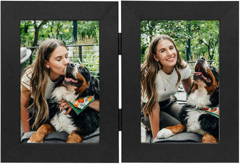 Frametory, 4x6 Double Picture Frame - Real Glass Hinged 2 Photos Collage, Desktop Picture Frame Standing Vertical (White, 1 Pack)...