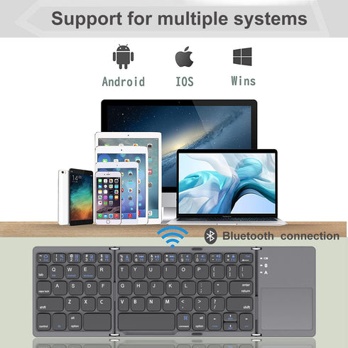 ROCK&ROWN Foldable Bluetooth Keyboard, Pocket Size Portable Wireless Keyboard with Touchpad for Mac OS,Android, Windows, Linux, PC, Tablet, with R...