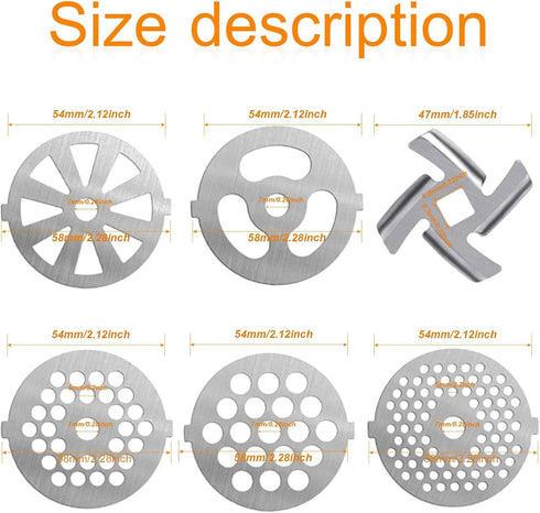 10 PCS Meat Grinder Blades Meat Grinder, Meat Grinder Parts Blades, Stainless Steel Food Grinder Accessories, Meat Grinder Attachment for Size 5 S...