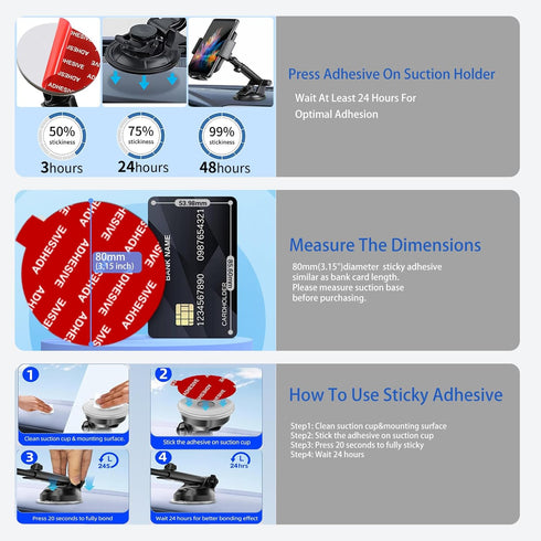 AZXYI Very High Bond Sticky Adhesive, 6 Pack Dashboard Pad Mounting Disk Adhesive Replacement Kit, Double-Sided Stickers for Suction Cup Dashboard...