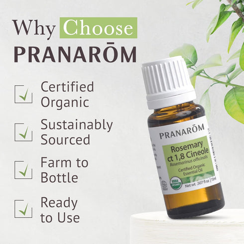 Pranarom USDA Certified Organic Rosemary Cineole Essential Oil (15ml), 100% Pure Undiluted Therapeutic Grade from Tunisia for Aromatherapy, Diffus...