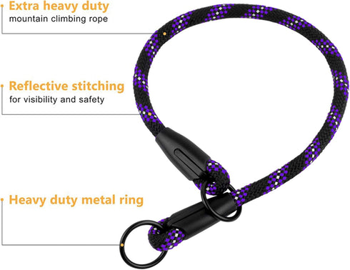 BronzeDog Rope Pro Training Dog Collar Braided No Pull Quick Release Round Lead Collars for Dogs Small Medium Large Puppy (S - 17.7" Long, Purple)...