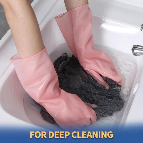 BOOMJOY PVC Cleaning Gloves, Heavy Duty Dishwashing Gloves, Reusable Medium Gloves for Kitchen, Bathroom, Gardening, Working, Pet Care - Pink & Bl...