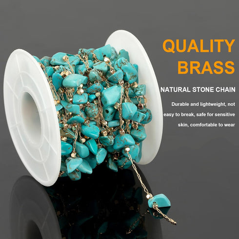 KYUNHOO 16.4 Feet/5M Gold Plated Chains for Jewelry Making Turquoise Blue Natural Stone Chain Spool Brass Necklace Chains Bulk for Necklace Bracel...