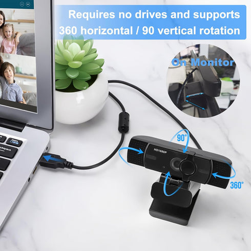 Webcam with Microphone, No Distortion Privacy Cover 1080P USB Camera Plug Play Mic Full Ultra HD Web Camera Video Cam Calling Conferencing Streami...