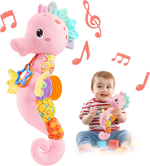 Baby Toys Musical Seahorse,Infant Stuffed Animal Toys with Crinkle and Rattles,Soft Sensory Toys with Textures for Tummy Time Newborn Boys Girls 0...