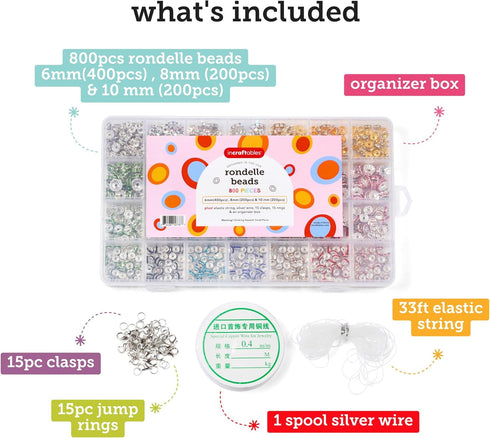 Incraftables Rondelle Beads for Jewelry Making 800pcs. Rhinestone Spacer Beads for Kids & Adults. Crystal Rondelle Spacer Beads for Bracelet Makin...