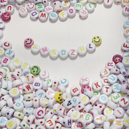 Alphabet Beads A-Z 1400Pcs Letter Beads, Acrylic 4x7mm Round Letter Beads Kits,Black Digit and Colorful Smile Beads for Bracelets Necklaces DIY Je...