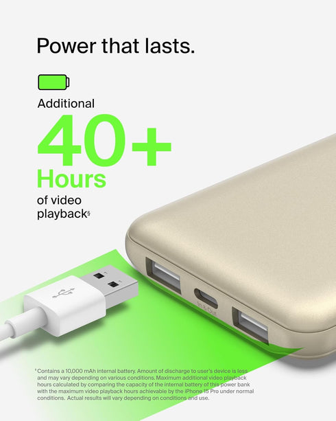 Belkin BoostCharge USB-C Portable Charger 10k Power Bank w/ 1 USB-C Port and 2 USB-A Ports with USB-A to USB-C Cable for iPhone 15, 15 Plus, 15 Pr...