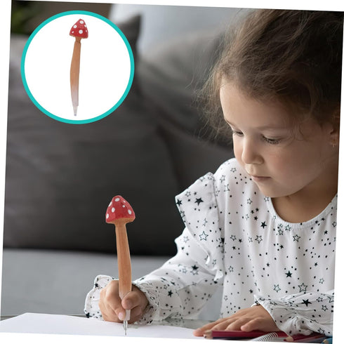 Ciieeo Mushroom Pens 5pcs Cute Holiday Stuffers Mushroom Fillers Favor Classroom Ballpoint Pens Wood Creative Lovely Handmade Writing Pen Favors S...