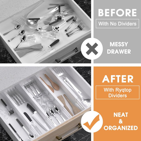 Bamboo Drawer Dividers Organizers, Kitchen Drawer Organizer, Adjustable Drawer Divider for Clothes, Kitchen, Dresser, Bedroom, Bathroom and Office...