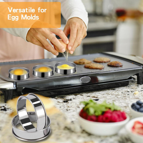 English Muffin Rings 6 Set, Non Stick Crumpet Rings Stainless Steel Cooking Rings Double Rolled 3 Inch Round Pastry Mold Crumpet Tart Rings for Ba...
