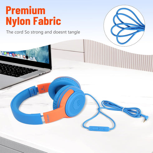 rockpapa Share 1 Kids Headphones Wired with Microphone & Share Port, 85dB/94dB Volume Limited, Cute Foldable Student Child Boys Girls Headphones f...