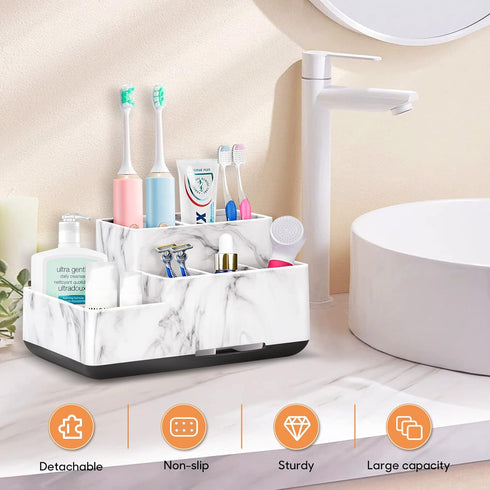 Toothbrush Holder,Bathroom Organizer Countertop, 5 Compartments Multifunctional Storage for Cosmetic, Makeup, Office Stationery Pencil,Toothpaste,...