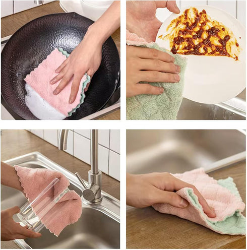 20 Pack Kitchen Dish Cloths Dish Towels, Super Soft and Absorbent Coral Fleece Cloth, Coral Velvet Microfiber Cleaning Cloth, Nonstick Oil Washabl...