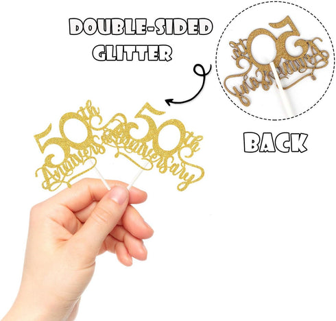 24Pcs Gold Glitter 50th Anniversary Cupcake Topper Happy 50th Cheers to 50 Years Cupcake Topper 50th Birthday Wedding Anniversary Party Decoration...