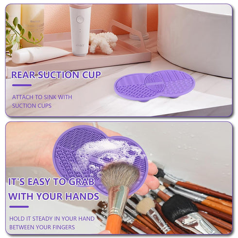 2 Pcs Silicone Make Up Brush Cleaning Mat, Makeup Brush Cleaner Mats, Portable Washing Tool with Suction Cup for Makeup Cosmetic Brushes...